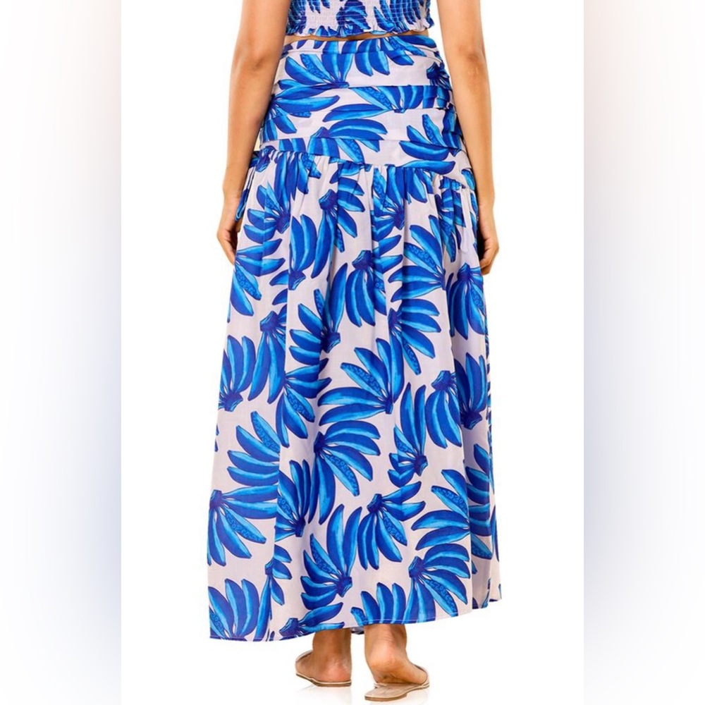 Blue Leaf Print Maxi Skirt - Picture 2 of 10